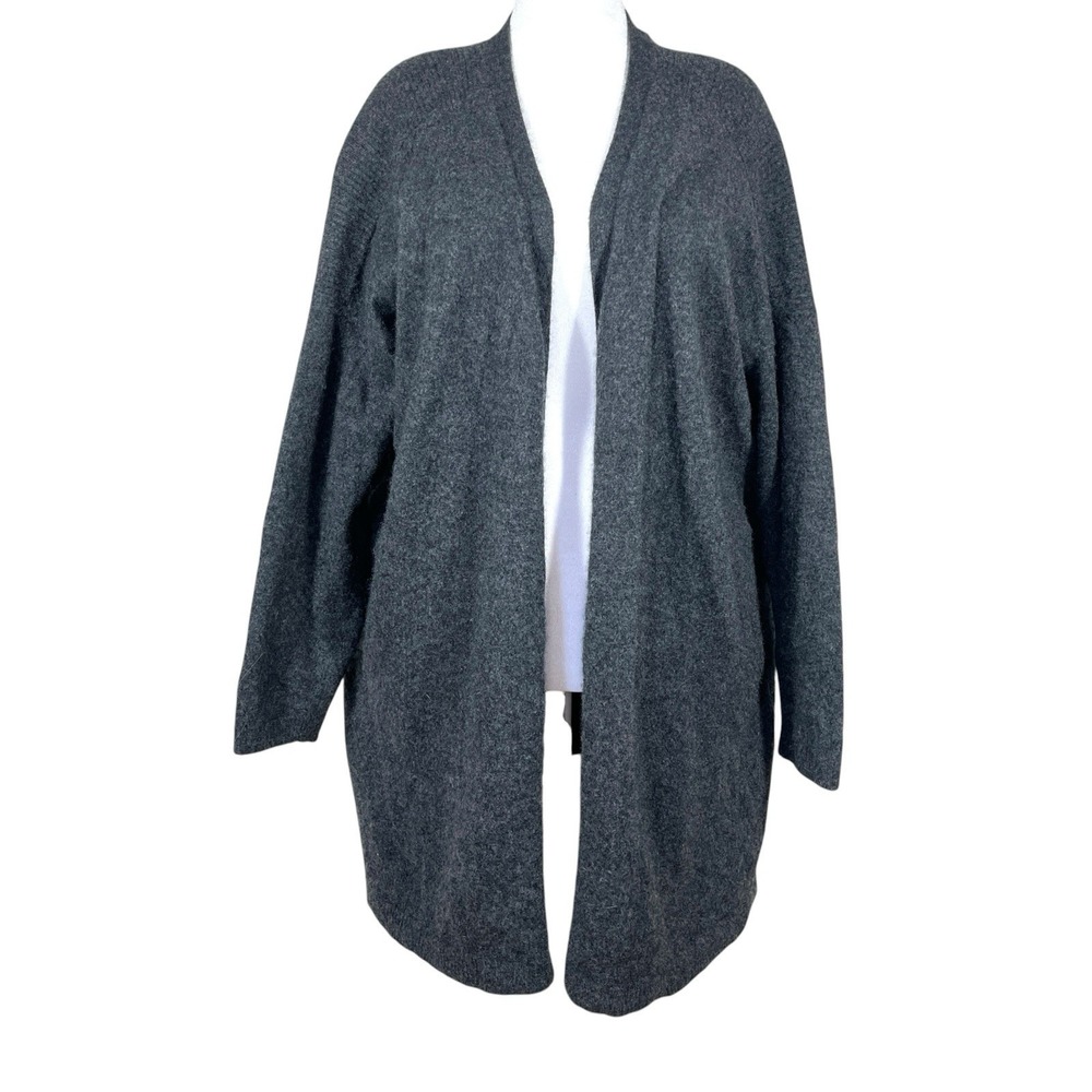 J Jill 100% Cashmere Open Front Cardigan Size 2X Gray Long Line Cozy Sweater